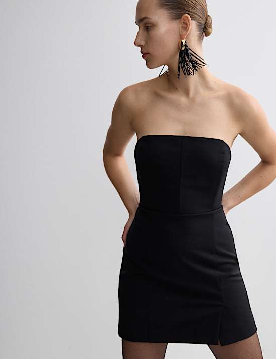 Wool Blend Strapless Mini Tailored Dress