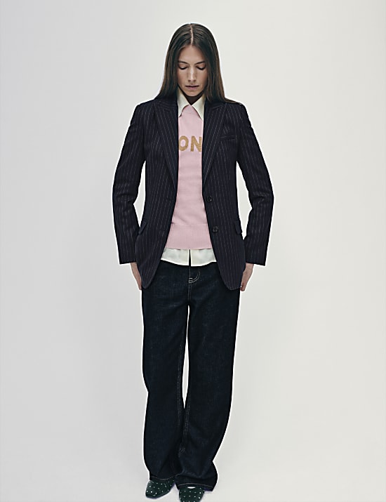 ג'ינס מבד עשיר בכותנה בגזרה גבוהה עם רגל רחבה