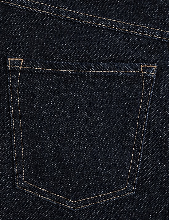 ג'ינס מבד עשיר בכותנה בגזרה גבוהה עם רגל רחבה