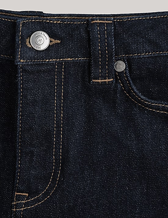 ג'ינס מבד עשיר בכותנה בגזרה גבוהה עם רגל רחבה