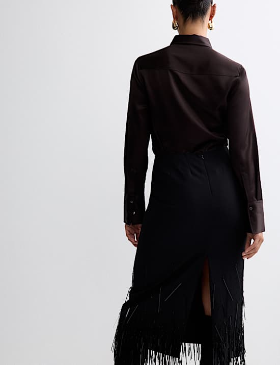 Satin Collared Fitted Long Sleeve Shirt