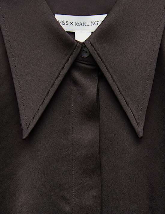 Satin Collared Fitted Long Sleeve Shirt