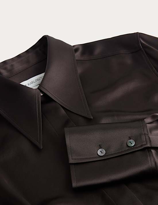 Satin Collared Fitted Long Sleeve Shirt