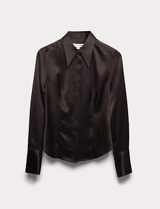Satin Collared Fitted Long Sleeve Shirt