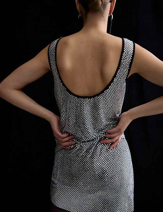 Metallic Embellished Mini A-Line Skirt