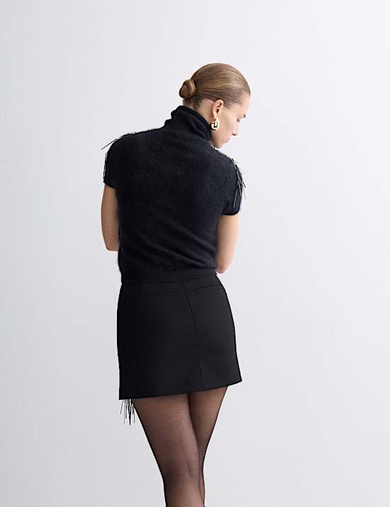 Wool Blend Embellished Tassel Mini Skirt