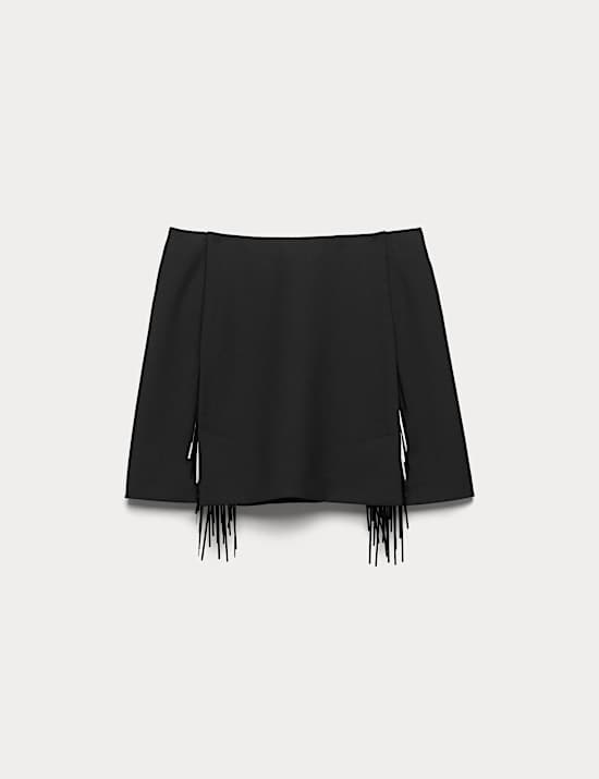 Wool Blend Embellished Tassel Mini Skirt