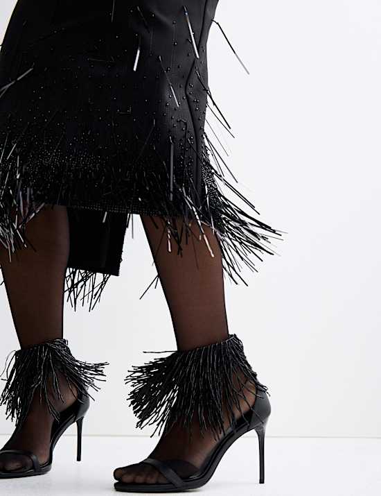 Wool Blend Embellished Tassel Midi Skirt