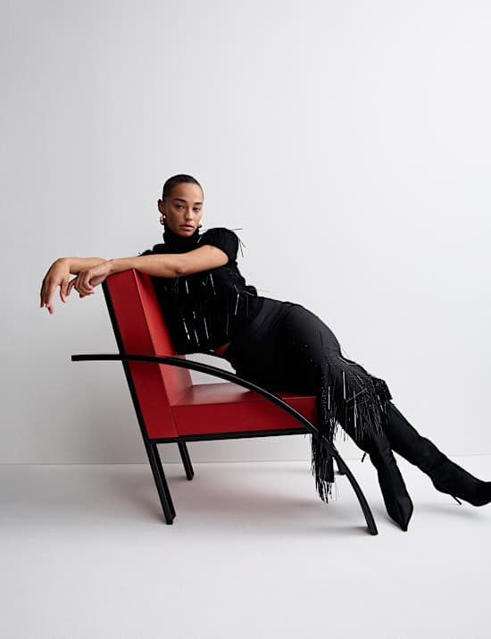 Wool Blend Embellished Tassel Midi Skirt