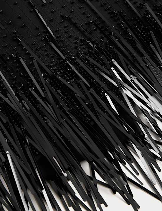 Wool Blend Embellished Tassel Midi Skirt