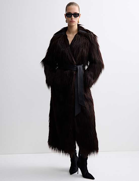 Faux Fur Collared Longline Trench Coat