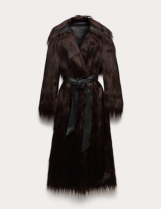 Faux Fur Collared Longline Trench Coat