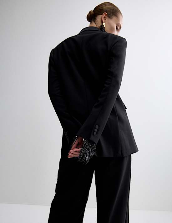 Wool Blend Satin Trim Tailored Blazer