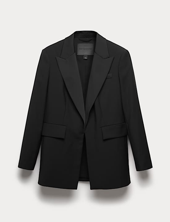 Wool Blend Satin Trim Tailored Blazer