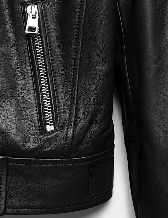 Leather Funnel Neck Biker Jacket