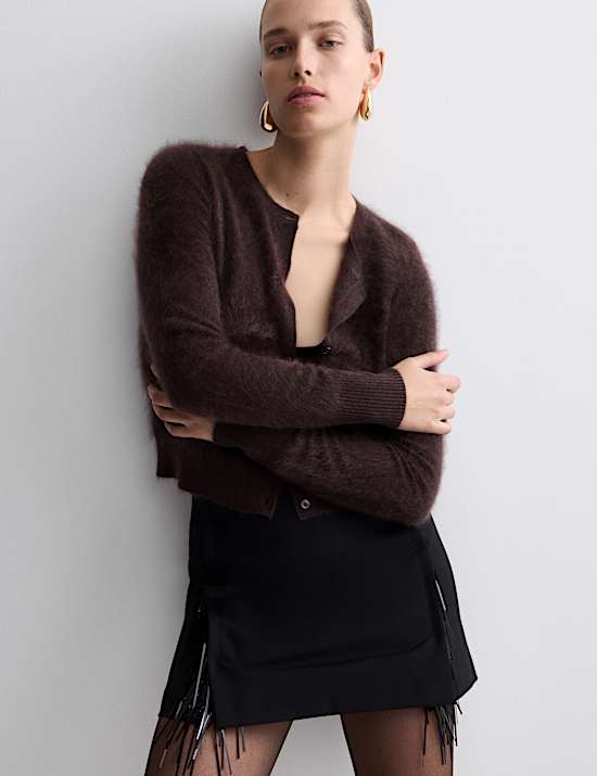 Brushed Pure Cashmere Button Front Cardigan