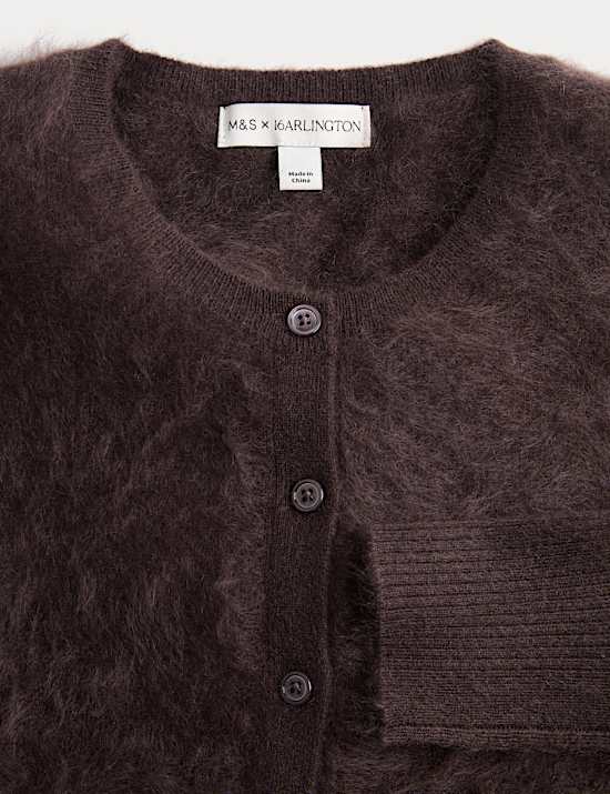 Brushed Pure Cashmere Button Front Cardigan