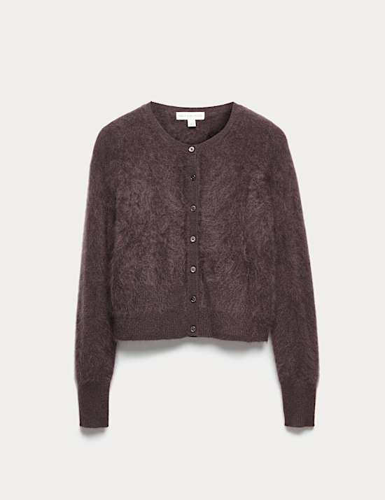 Brushed Pure Cashmere Button Front Cardigan
