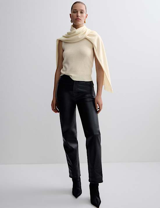 Pure Cashmere Scarf Neck Knitted Top