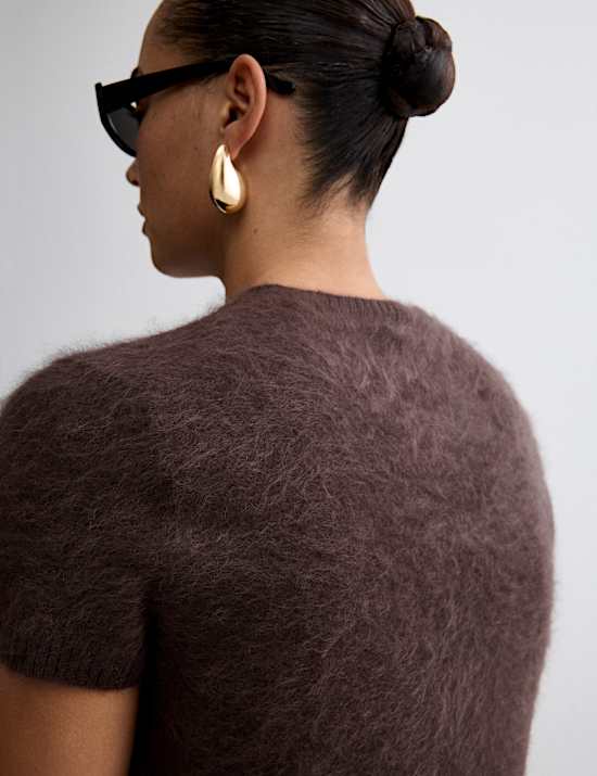 Brushed Pure Cashmere Cropped Knitted Top