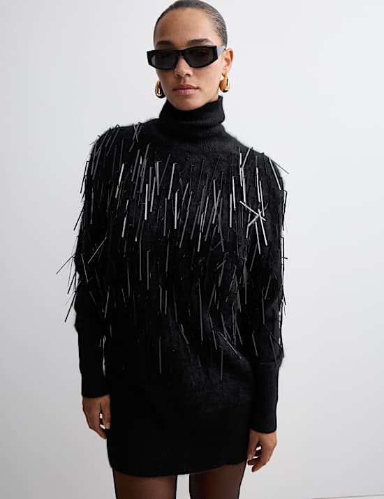 Pure Cashmere Embellished Mini Jumper Dress