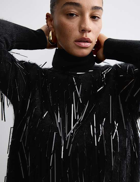 Pure Cashmere Embellished Mini Jumper Dress