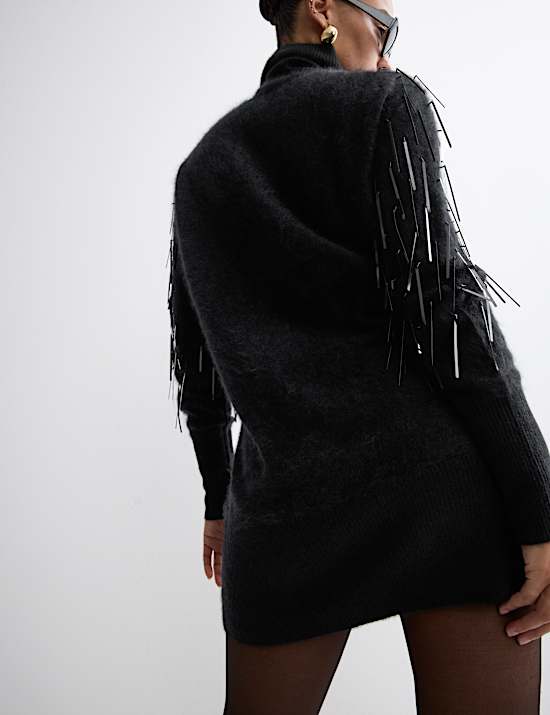 Pure Cashmere Embellished Mini Jumper Dress