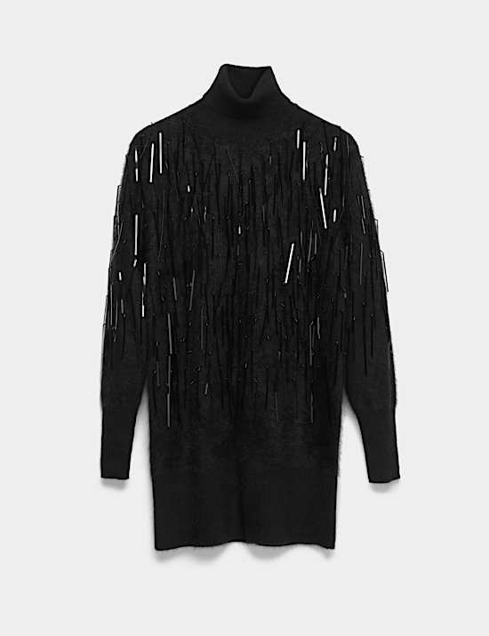 Pure Cashmere Embellished Mini Jumper Dress