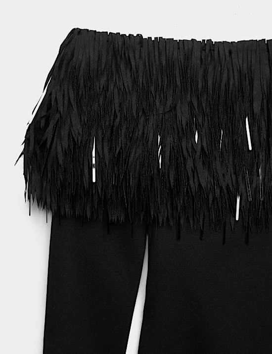 Bardot Feather Fringed Midi Bodycon Dress