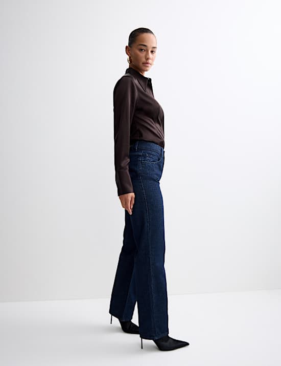 Pure Cotton High Waisted Wide Leg Jeans