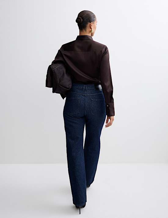 Pure Cotton High Waisted Wide Leg Jeans