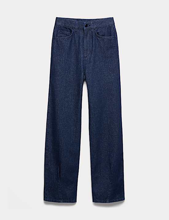 Pure Cotton High Waisted Wide Leg Jeans