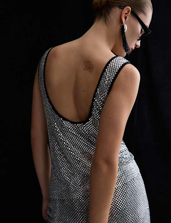 Metallic Embellished Scoop Neck Vest Top