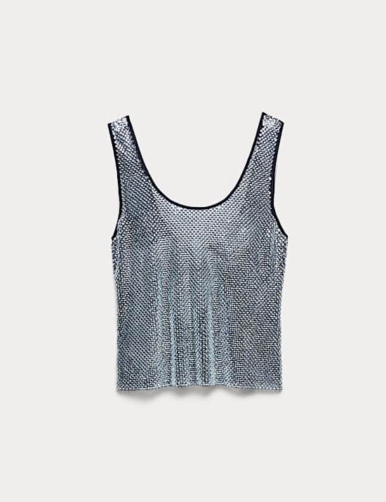 Metallic Embellished Scoop Neck Vest Top