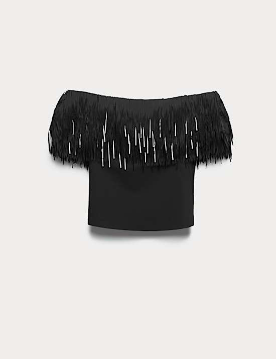 Feather Detail Off The Shoulder Top