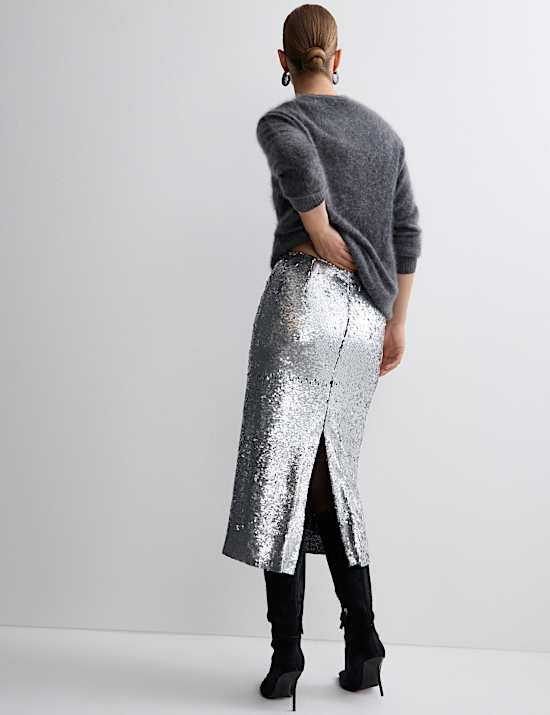 Sequin Midi Column Skirt
