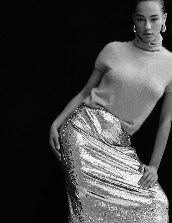 Sequin Midi Column Skirt