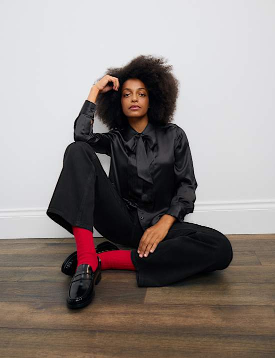 Pure Silk Pleat Detail Shirt