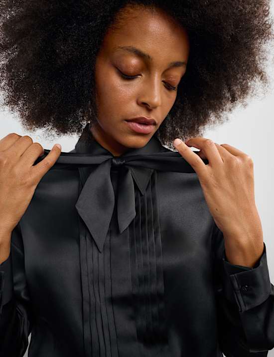 Pure Silk Pleat Detail Shirt