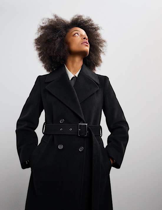 Pure Wool Belted Double Breasted Coat