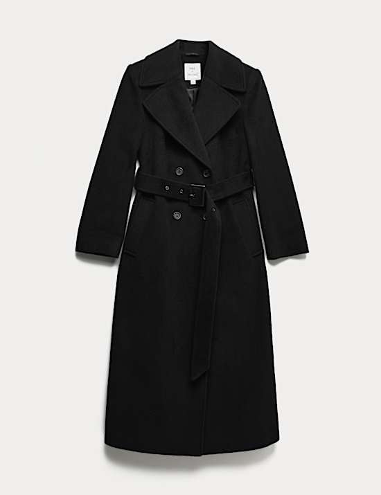 Pure Wool Belted Double Breasted Coat