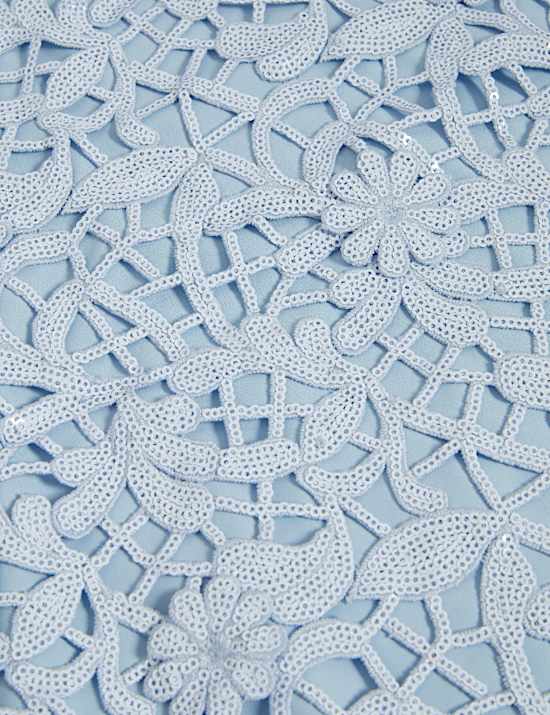 Floral Sequin Square Neck Cutwork Detail Mini Column Dress