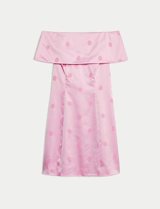 Satin Polka Dot Bardot Mini Dress