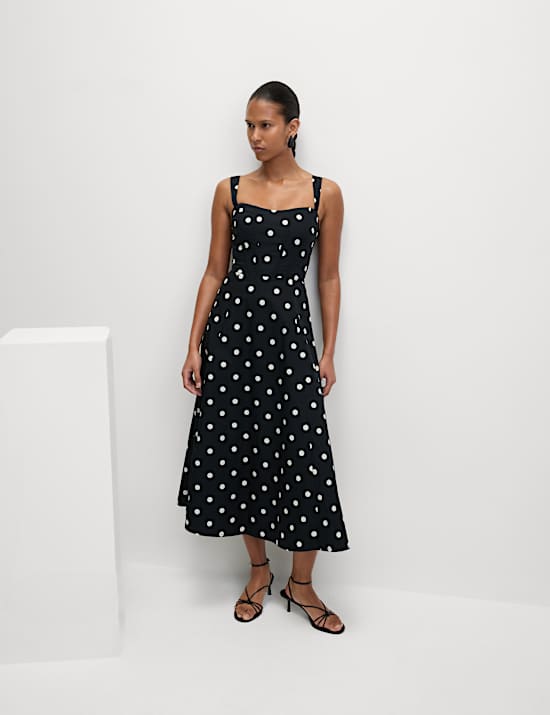 Pure Cotton Floral Corset Midi Skater Dress