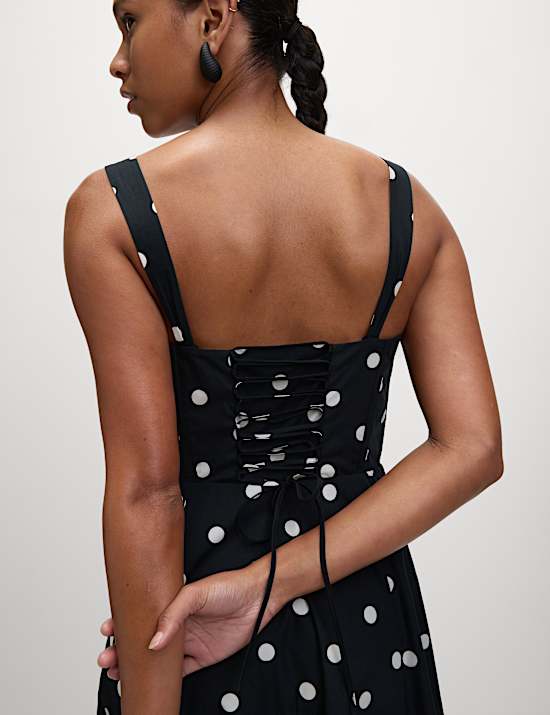 Pure Cotton Floral Corset Midi Skater Dress