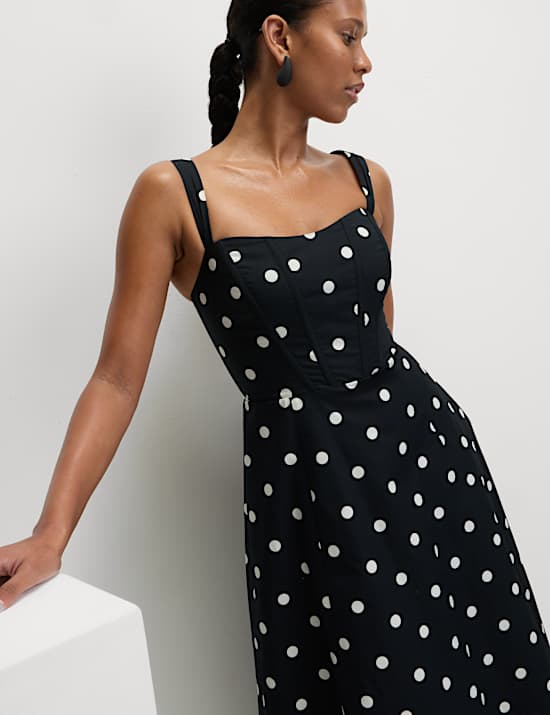 Pure Cotton Floral Corset Midi Skater Dress