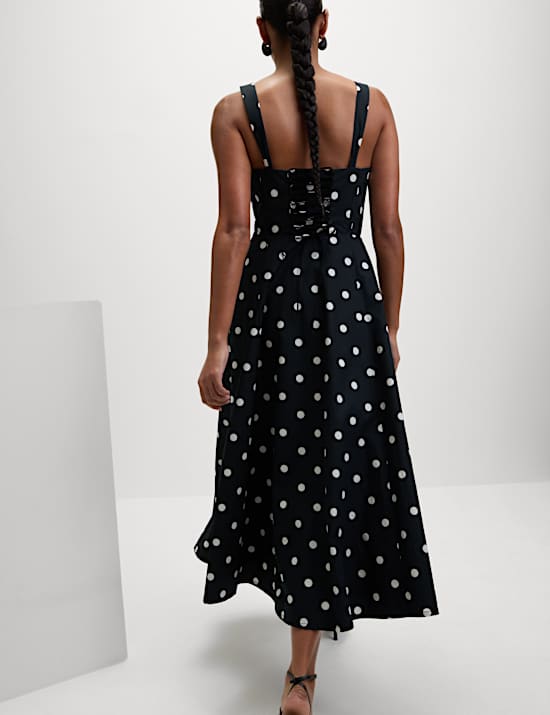 Pure Cotton Floral Corset Midi Skater Dress