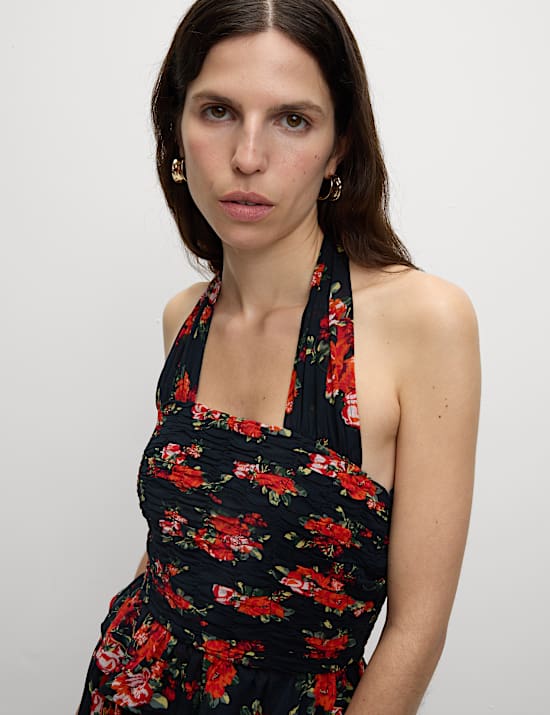 Floral Halterneck Maxi Tiered Dress