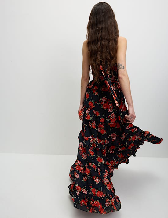 Floral Halterneck Maxi Tiered Dress