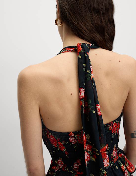 Floral Halterneck Maxi Tiered Dress